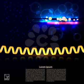 Streamers on a black background with glowing elements. Vector illustration.