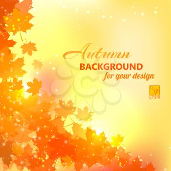 Background of falling yellow maple leaves. Vector illustration.