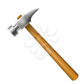 Hammer with wooden hilt isolated on a white background. Vector illustration.