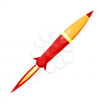 Combat red rocket in motion isolated on white background. Vector illustration. 