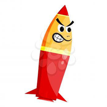 Cartoon red rocket battle with an evil facial expression isolated on a white background. Vector illustration. 
