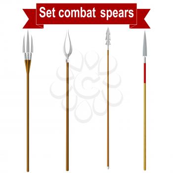 Set combat spears isolated on a white background. Vector illustration.