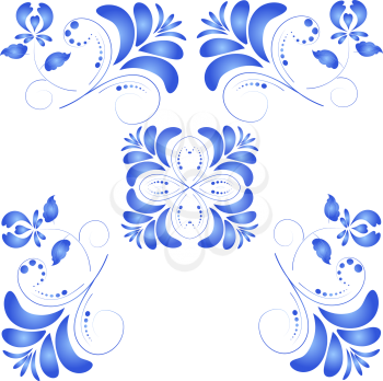 Seamless texture with blue flowers in Gzhel style. Vector illustration. 