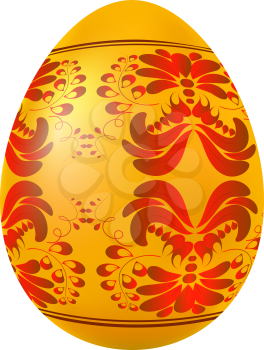 Golden easter egg with red floral ornament. Vector illustration. 