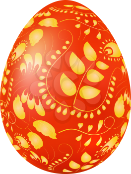Easter red egg with golden floral ornament. Vector illustration. 
