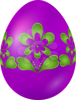 Purple Easter egg with green floral ornament. Vector illustration. 