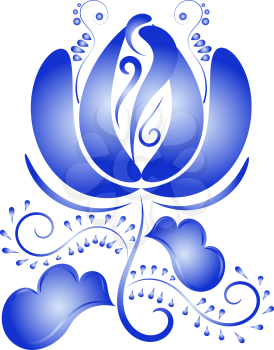 Design element blue flower in Gzhel style isolated on white background. Vector illustration.