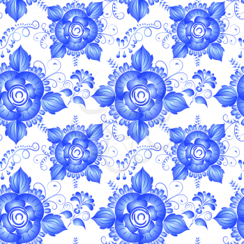 Seamless floral texture. Flowers Gzhel. Vector illustration.