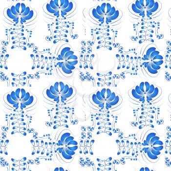 Seamless pattern in the Russian traditional style. Gzhel style. Vector illustration.