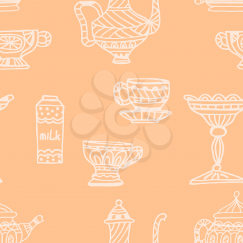 Seamless Tea doodles sketchy background. Vector illustration.