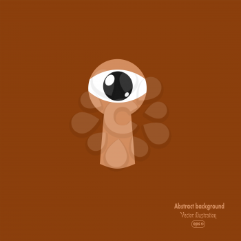Brown background with an eye to the keyhole. Vector illustration