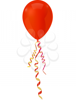 Red balloons with serpentine ribbons on a white background. Isolate. Vector illustration