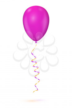 Purple balloons with serpentine ribbon on a white background. Isolate. Vector illustration