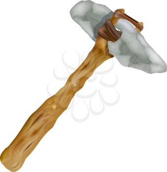 The stone ax on a wooden handle. Vector illustration