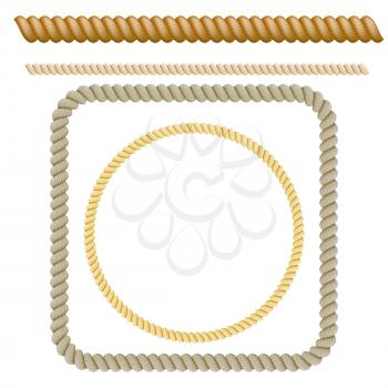 Set of decorative elements of the rope. Vector illustration