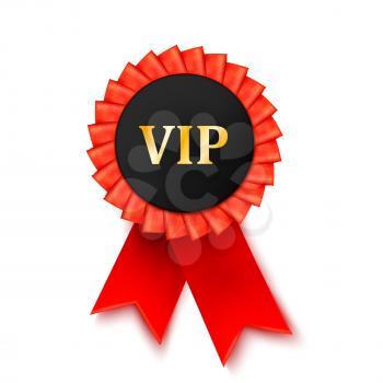 Red medal award of satin ribbon isolated on white background. Success, privilege. VIP. Vector illustration.