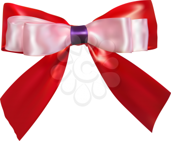 Red satin bow and pink bow isolated on a white background. Design your gift products. Vector illustration.