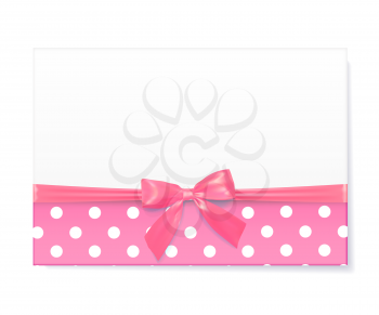 Template for baby shower celebration. Greeting card with pink ribbon and a bow. Vector illustration