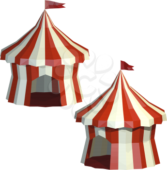 Set circus tent isolated on a white background. Circus. Low poly style. Vector illustration.