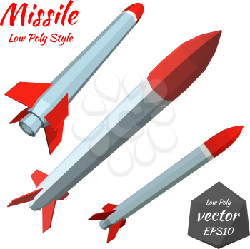 Set missile isolated on white background. Low poly style. Vector illustration.