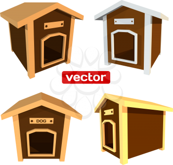 Icons wooden dog house isolated on white background. 3d. Vector illustration.