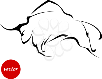 Black silhouette of a powerful bull on a white background. Vector illustration.