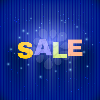 Sales on a blue background with stars. Design element. Vector illustration