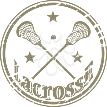 Crossed lacrosse stick and ball. Vintage. Vector illustration