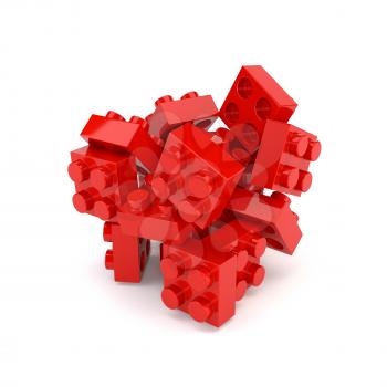 Set of red plastic blocks constructor isolated on white background. 3d illustration.