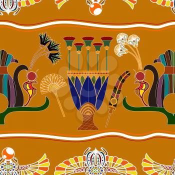 Seamless pattern with elements of Egyptian painting. 
Vector illustration