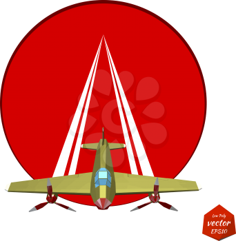 Plane on a red background. The twin-engine fighter. Vintage. Vector illustration.