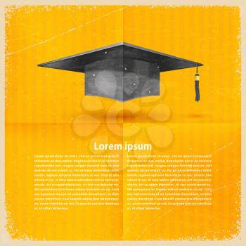 Vintage retro background with a cap and a graduate of the text. Vector illustration