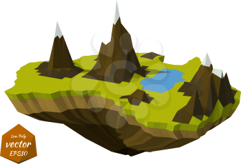 Abstract island with mountains in the low poly style. Vector illustration