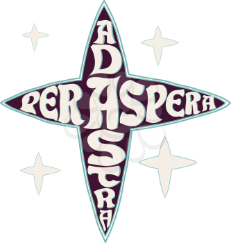 Ancient Roman proverb Per aspera ad astra Lettering on the background of stars. 
Vector illustration.