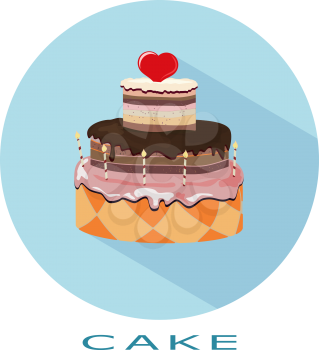 Flat simple icon  cake on a blue circle. It is easy to change the shape and color. Vector illustration