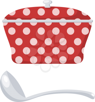 Red Cartoon cooking pan on a white background. Vector illustration
