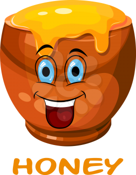 Happy Cartoon drawing of a clay pot with honey. Vector illustration