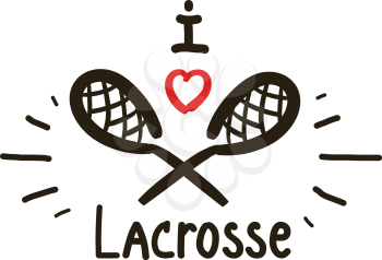 Two black sticks for lacrosse with red heart. Vector illustration