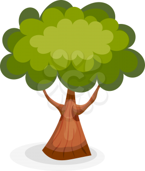 Green summer tree on a white background. Cartoon tree isolate. Illustration of oak with 
green leaves. Icon tree for your design. Stock vector