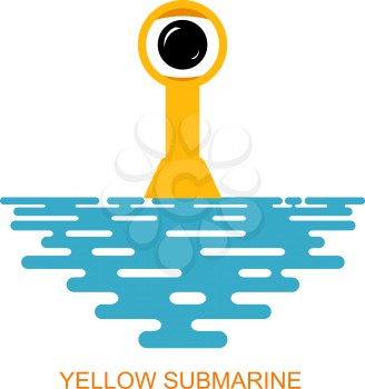 Periscope Yellow submarine with sea water on a white background. Icon submarine. The symbol of the submarine fleet. Flat periscope of a submarine at sea. Stock vector