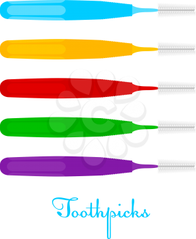 Toothpicks on a white background. Colored Vector toothpicks, isolate. Dental care 
equipment. Stock vector