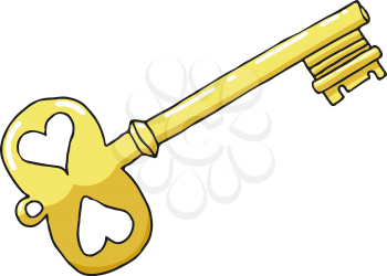 Sketch drawing a gold key on a white background. Symbol of love and feelings. Stock vector 
illustration