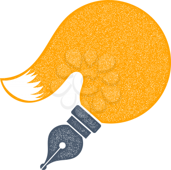 Abstract vector pen tip with yellow fox tail on a white background. Grunge texture. 
Journalism symbol. Sign journalist. Stock vector illustration