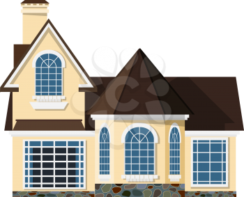 Flat style. Small two-storey house with beautiful arched windows on a white 
background. Icon Building. Element for the site estate agency. Symbol of wealth and success. 
Stock vector illustration