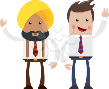 Two businessmen on a white background. Cartoon cheerful businessman. The flat style. The 
concept of friendship and cooperation, and Indian American businessman. Stock vector 
illustration