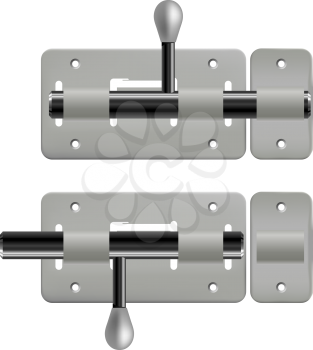 Vector illustration of an open and closed metal latches on white background. Isolated object. 
Realistic vector latch