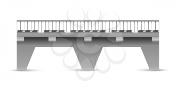 Vector road concrete bridge on a white background. The span of the bridge with traffic signs. 
Abstract road bridge. Stock vector illustration.