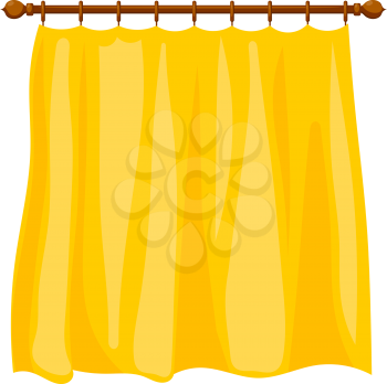 Vector illustration of abstract Cartoon yellow curtains on the ledge on a white background. Isolated household furnishings. Yellow portiere, Cartoon style