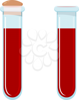 Vector illustration of a glass tube of blood. blood test. Cartoon style. Test tubes with blood on 
a white background, isolated object. Medical research