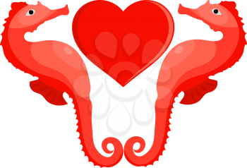 Bright image of two lovers seahorses. The symbol of true love. The concept of Valentine's Day. Cartoon vector illustration style.